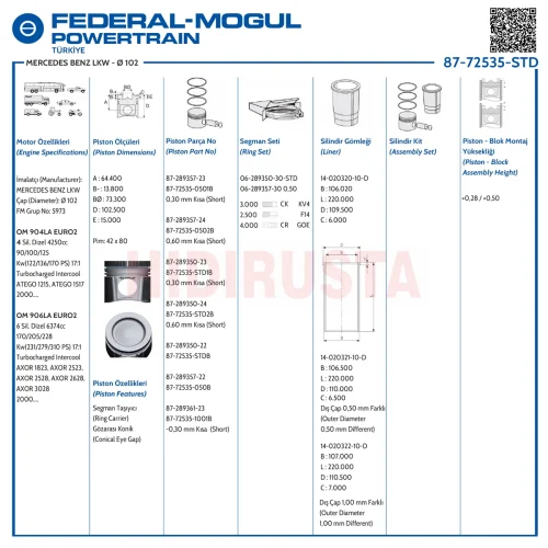 Piston Segman 102.00mm 906, 904 Euro 2-3  (std)