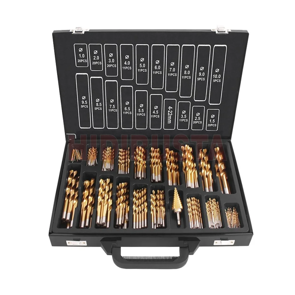 Drill Bit Set 1-10 231 Pieces Hss Tin Coated