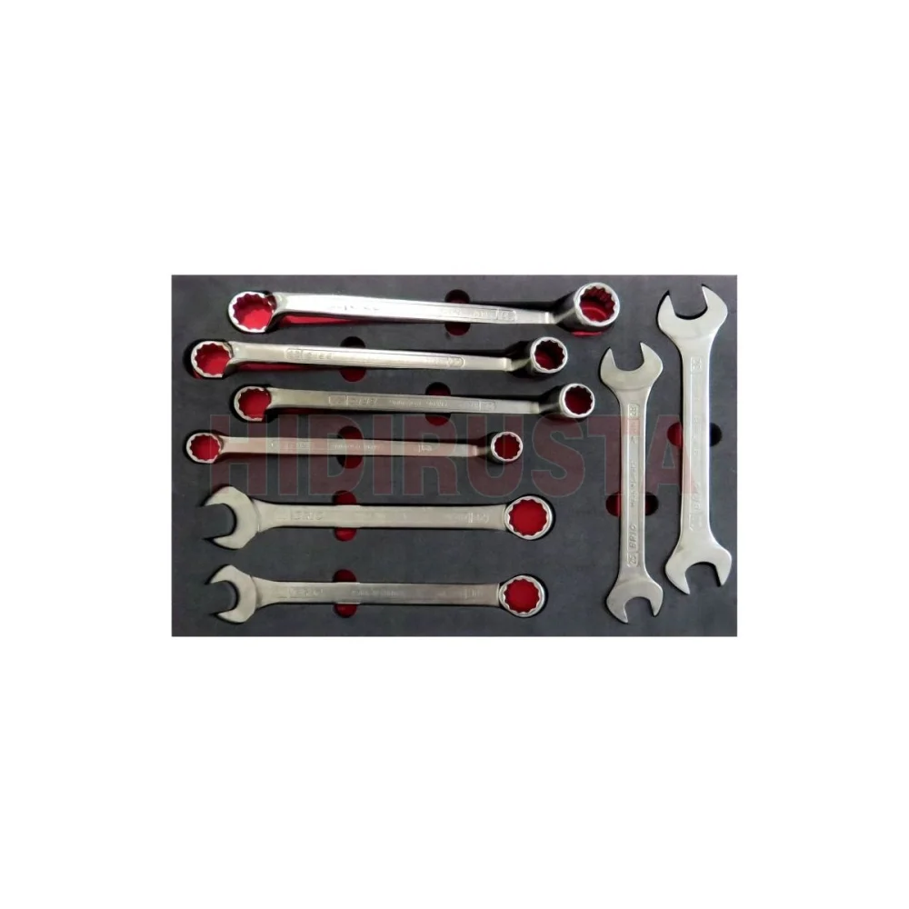 8 Piece Heavy Duty Open Ended - Ring - Combination Wrench Set With Foam inlet