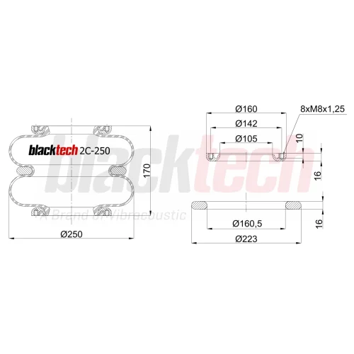 Körük İki Katlı Flanşlı 17 bar 160 mm