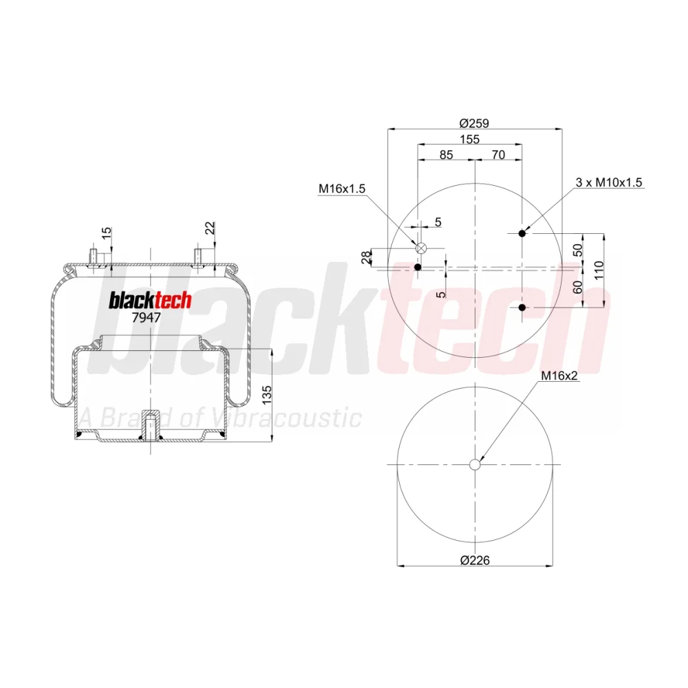 Air Springs Complete Metal Piston Single Union
