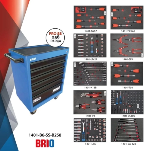 Tool Trolley 6 Drawers Blue Pro Ss Full 258 Pcs