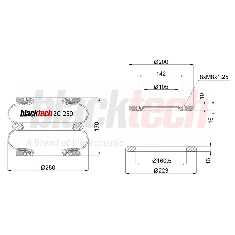 Körük İki Katlı Flanşlı 17 bar 160 mm