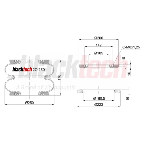 Körük İki Katlı Flanşlı 17 bar 160 mm
