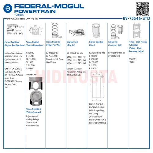 Piston Set 132.00Mm 471 1.Versiyon (Lastikli) (Std)
