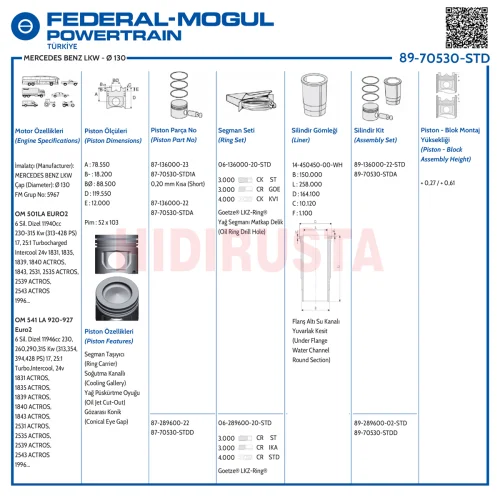 Piston Set 130.00mm Actros 501, 502 Euro 2-3  (std)