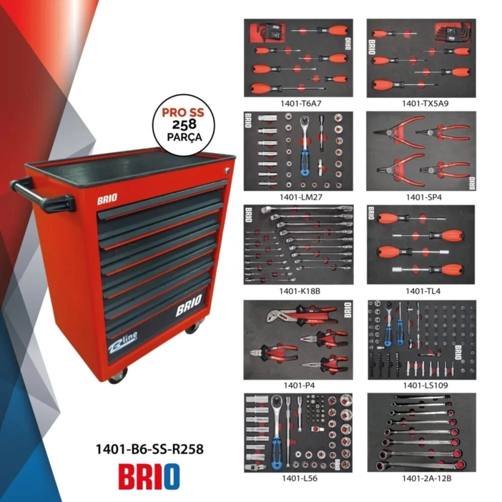 Tool Trolley 6 Drawers Red Pro Ss Full 258 Pcs