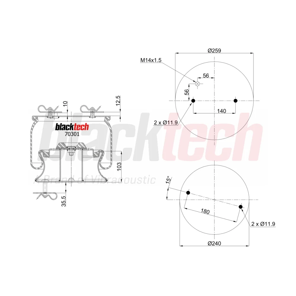 Air Springs Complete Metal Piston Front  K124 Bus