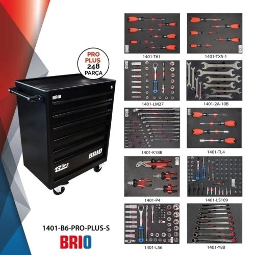 Tool Trolley 6 Drawers Black Pro Plus Full 248 Pcs