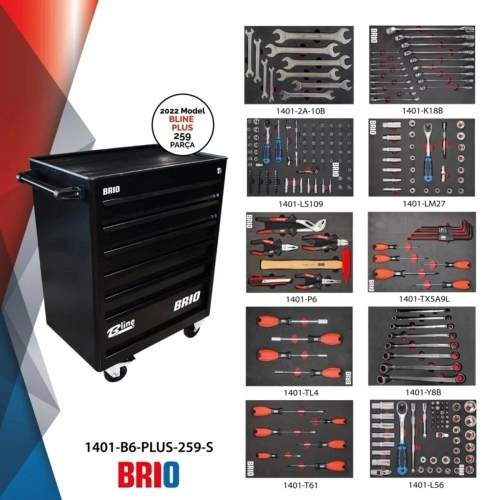 Tool Trolley 6 Drawers Black Brio 2022 Full 259 Pcs